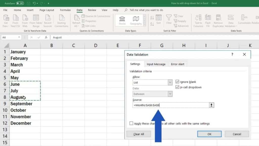 How to edit drop down list in Excel - change source data
