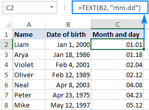 Sorting birthdays by month and day